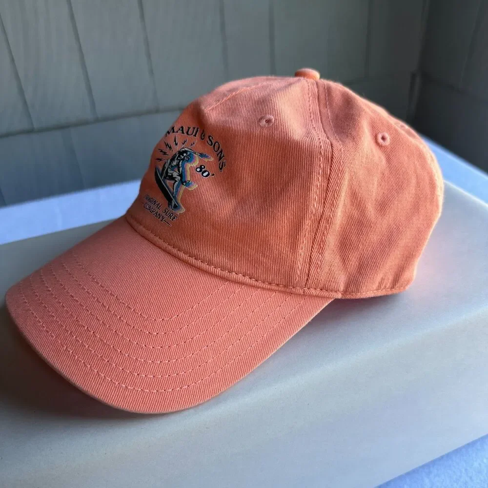 Maui and Sons Hat Adjustable Cotton Surfing Beach Cap Orange 80's Retro
